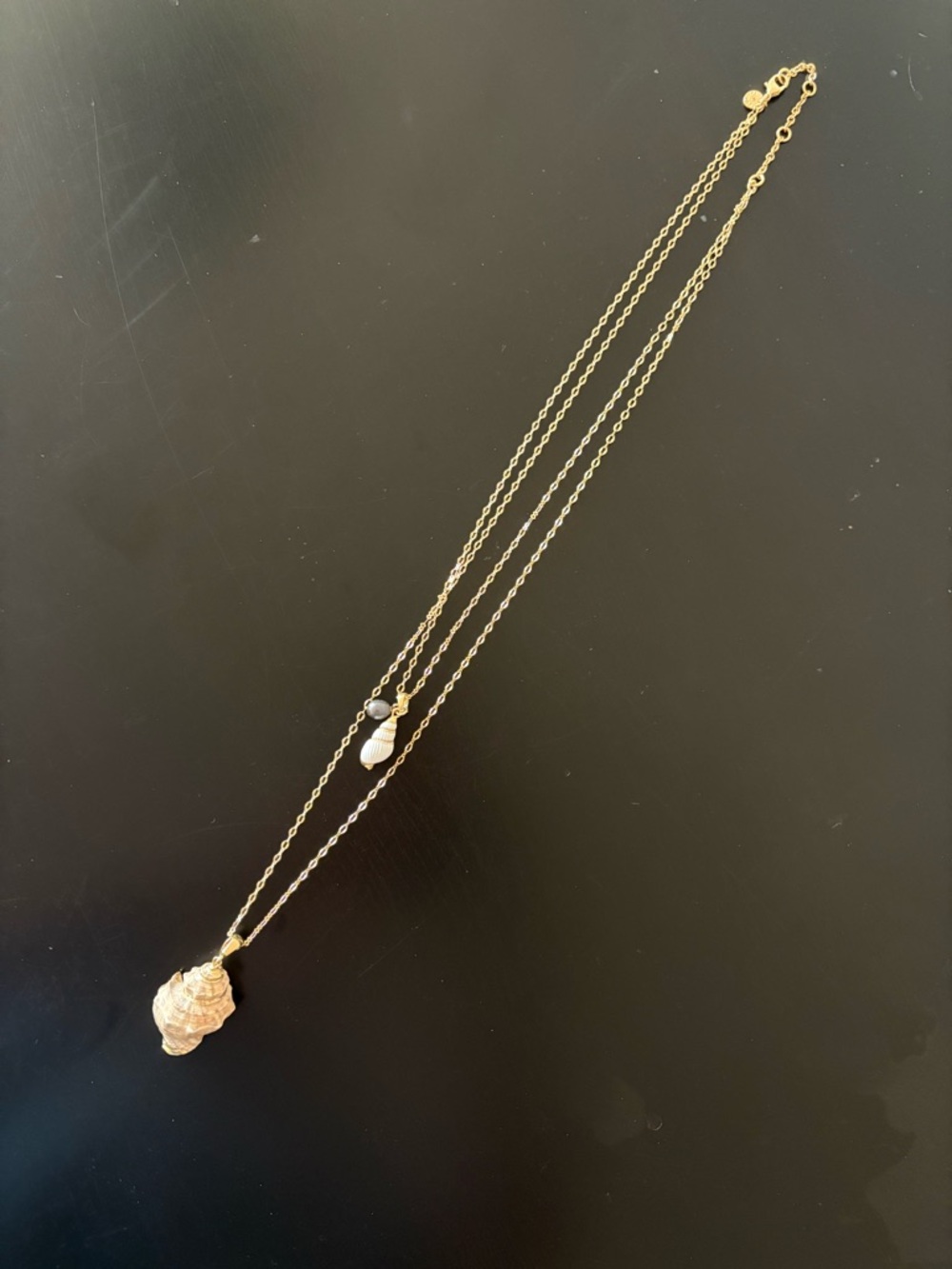 Talbots Gold Layered Necklace with Shell and Bead Accents - Picture 2 of 4